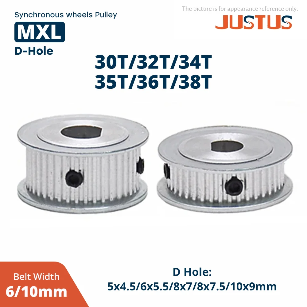 1PC MXL Timing Pulley 30T/32T/34T/35T/36T/38T Synchronous Wheel D-hole 5x4.5/6x5/6x5.5/8x7/8x7.5/10x9mm pitch 2.032mm