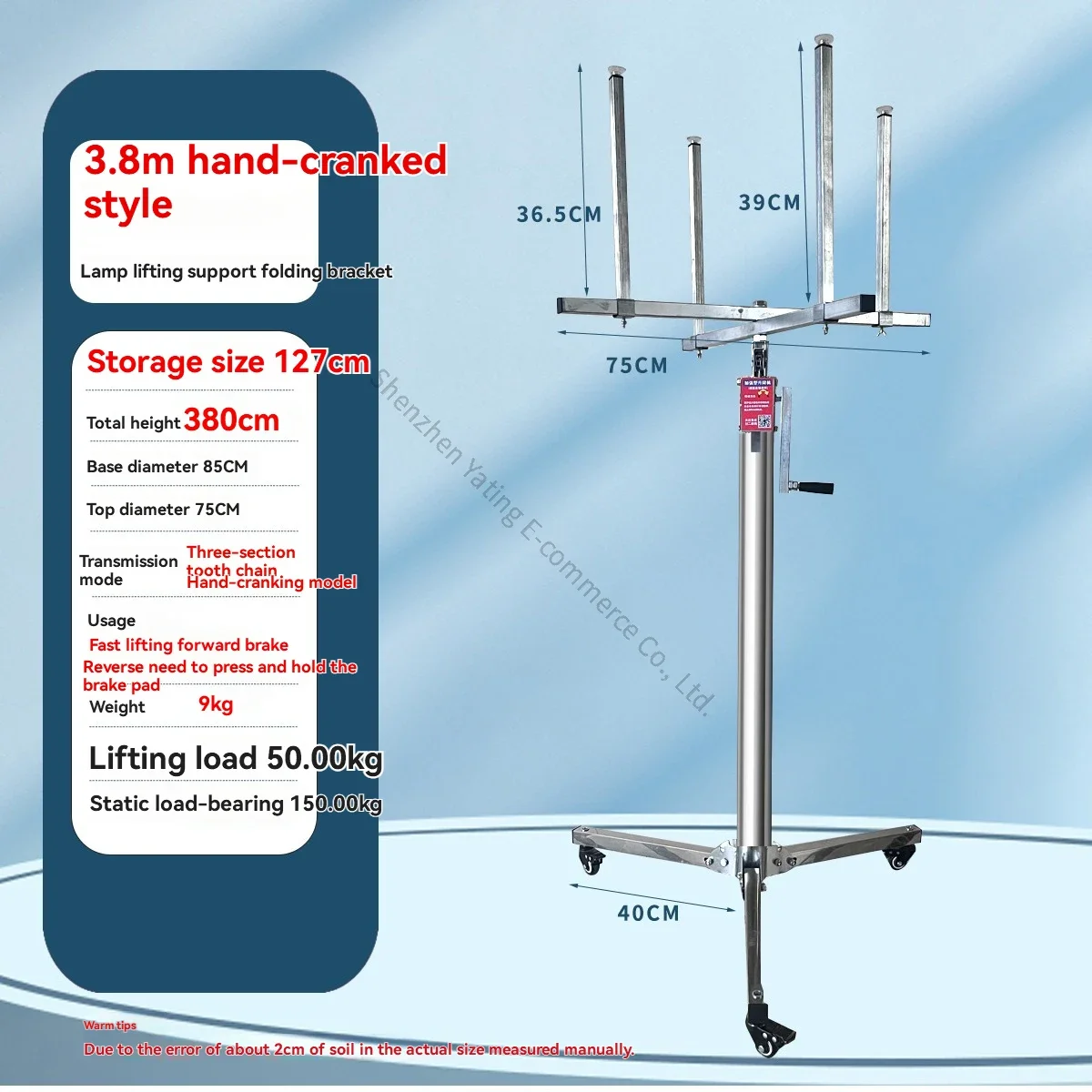 New Hand-cranked 3.8m Lamp Installation Lifting Bracket Light Repair Installatio