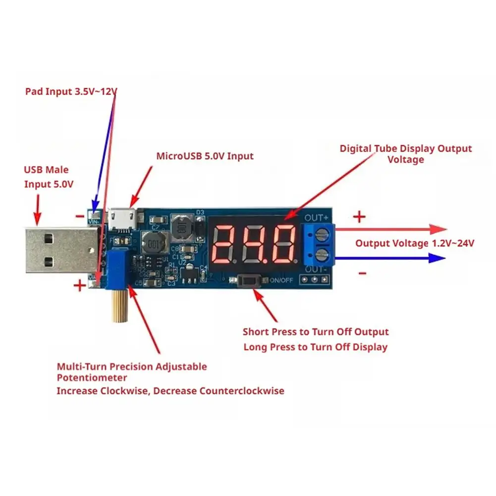 DC-DC USB 부스트 전원 공급 장치 레귤레이터 모듈 컨버터 5V 3.3V, 9V, 12V, 24V 데스크탑 전원 공급 장치 모듈