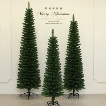 1.2m-2.1m Pointed Top Artificial Xmas Tree PVC Pencil Christmas Tree Green Holiday Home Decor Foldable Festive Party Supplies