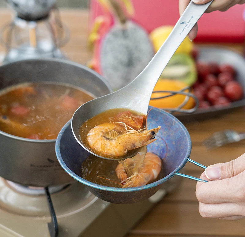 Boundless Voyage Titanium Spoon Tableware Porridge Stew Sauce Deep-bowled Ladle Scoop Cooking Kitchen