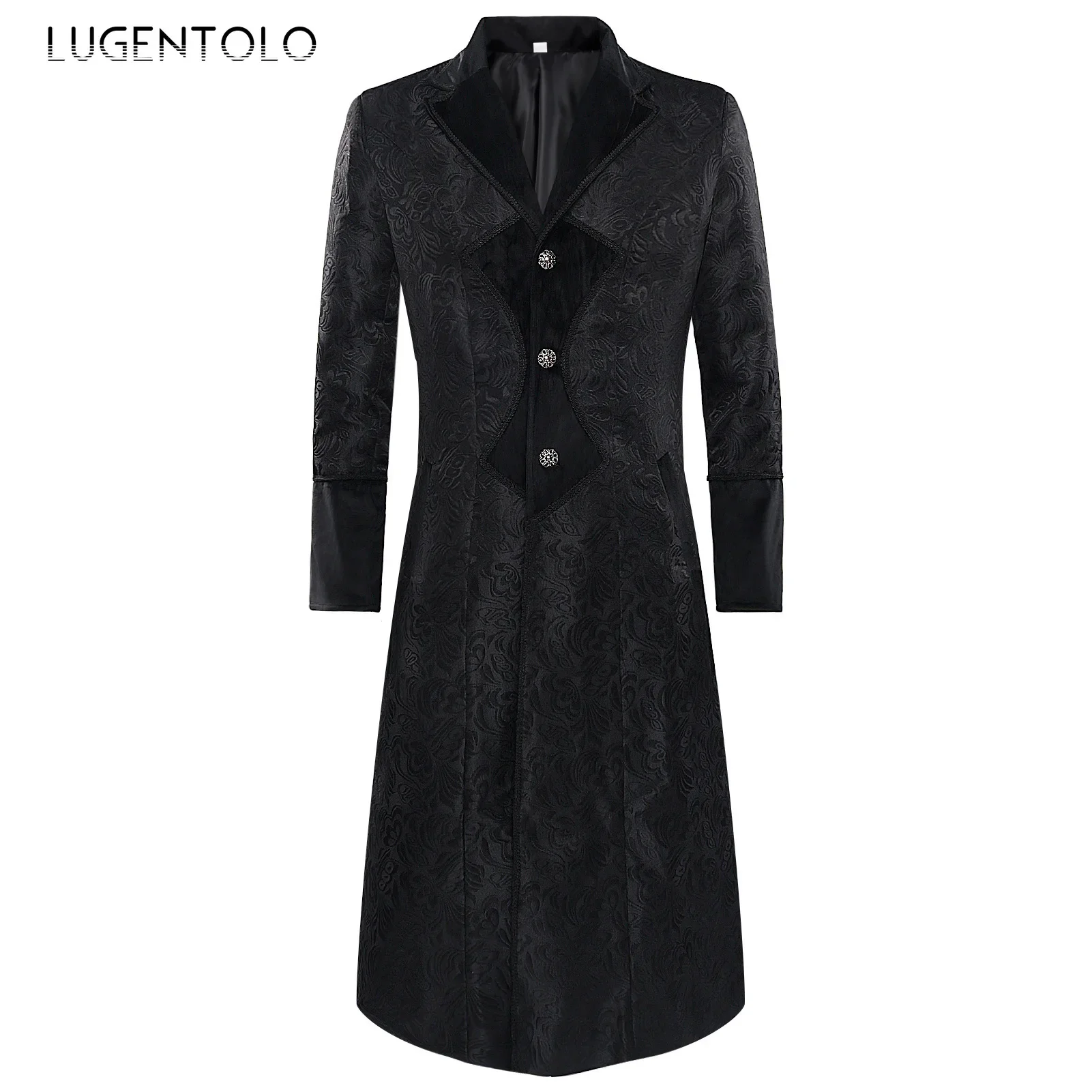 Men Jacquard Trench Punk Medieval Long Coat Retro Casual Single Breasted Lapel Black Male Vintage Party Autumn Jackets Lugentolo