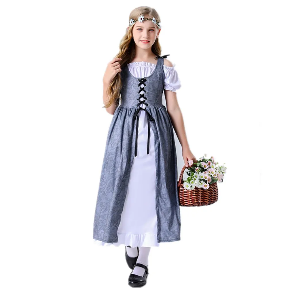 

Medieval French Manor Farm Maid Costume Halloween Kid Girl Renaissance Vintage Long Dress Cosplay Oktoberfest Dirndl