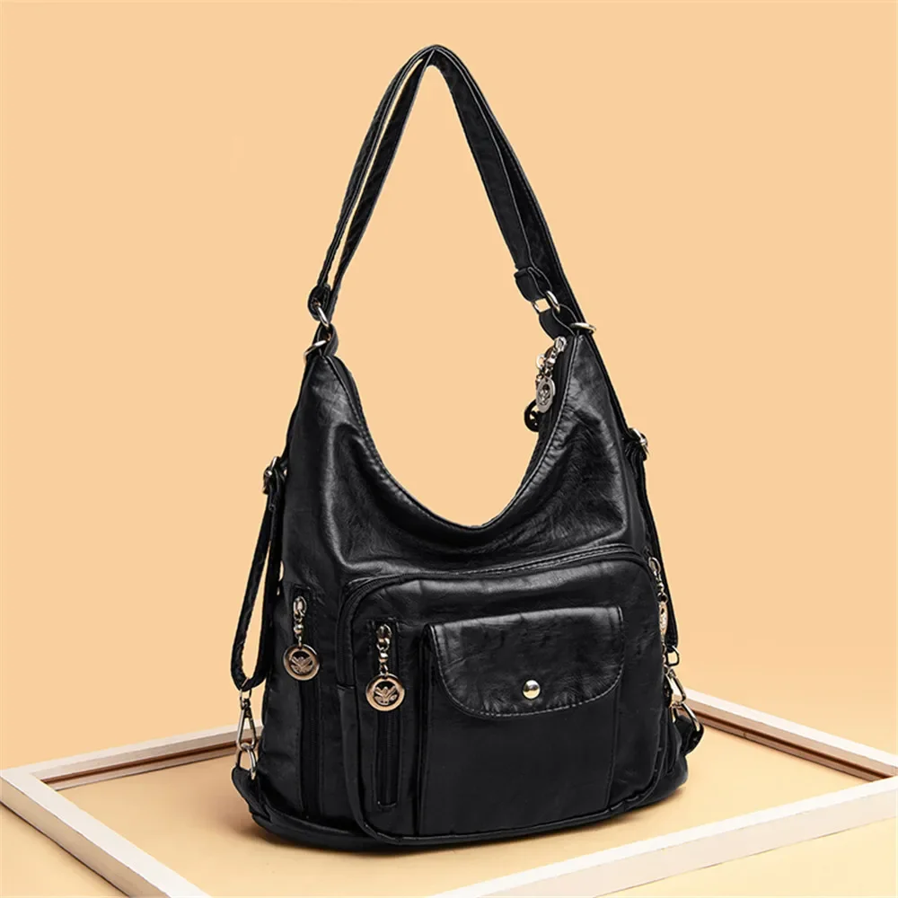 Women's Waterproof Anti Theft Leather Backpack for Girls Shoulder Bags Multifunctional Large Capacity Travel Backpacks Mochilas 4
