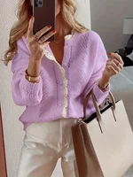 Autumn and winter fashion elegant long sleeved lace patchwork cardigan knitted sweater - Image 6