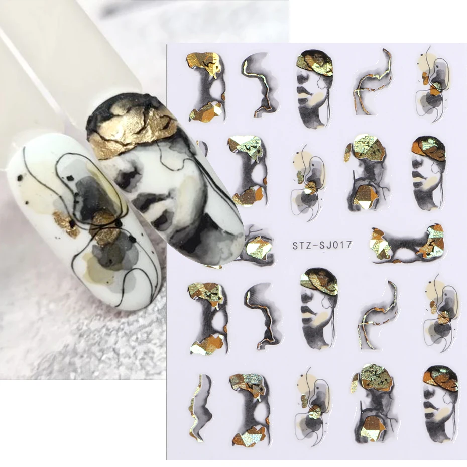Fashion Nail Sticker Geometric Abstract Line Nails Inspired Decals Art 3D Adhesive Sliders Manicure Accessory LASTZCS12-31