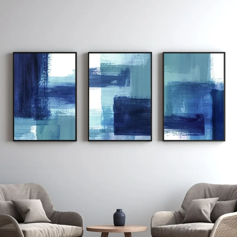 Teal e blu Navy pennellate pennellate opere d'arte astratte poster stampa su tela pittura moderna immagine di arte della parete per la decorazione del soggiorno