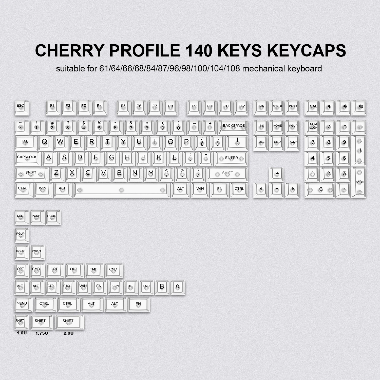 140 Keys Transparent Keycaps Cherry Profile Ice Crystal White Keycap
