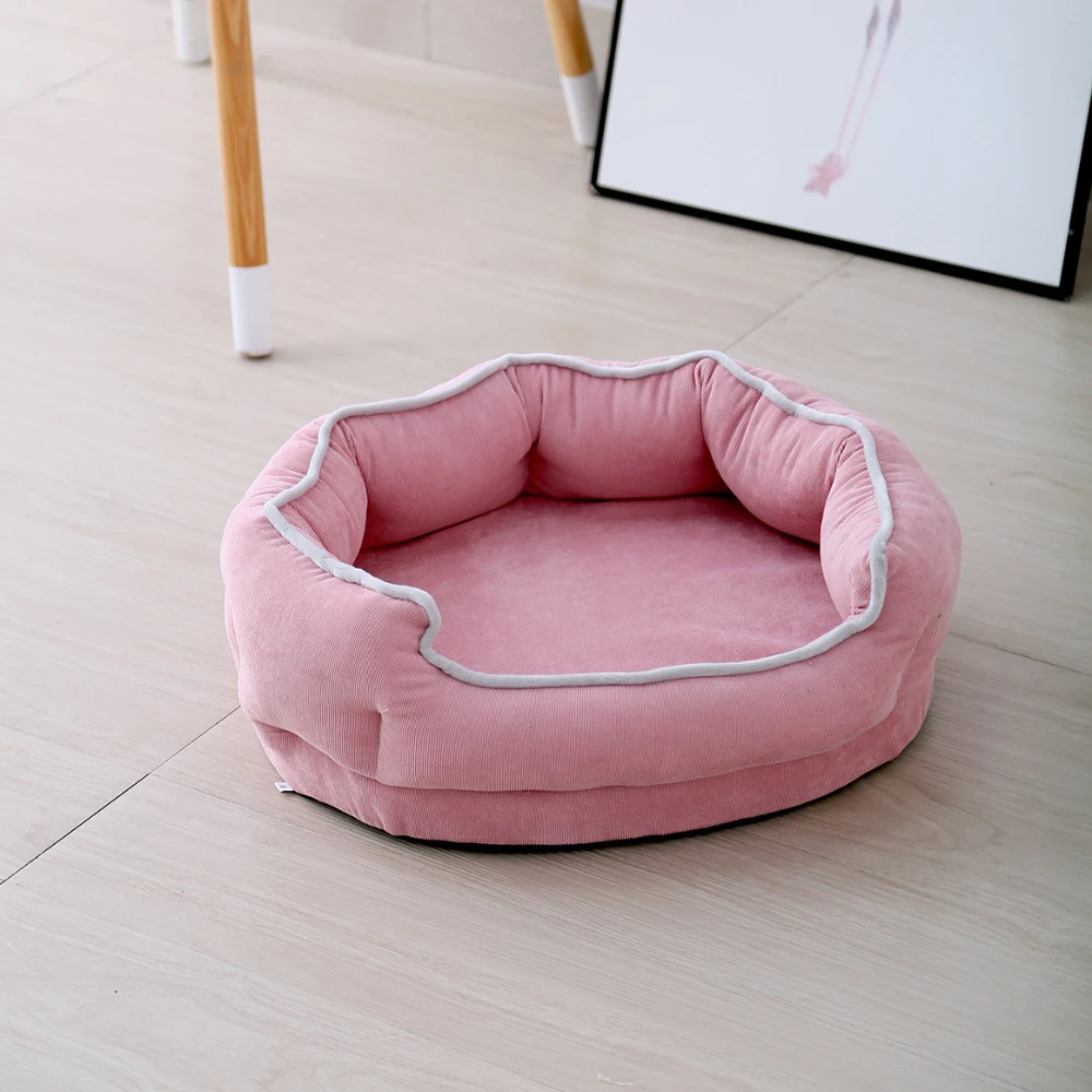 Corduroy Pet Beds for Dogs Removable Cat Sleeping Bed Pink Soft Sponge