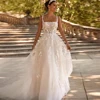 2024 Charming A-Line Women's Wedding Dresses Elegant Lace Flower Printing Square Collar Bride Gowns Robes De Mariée Customized 1
