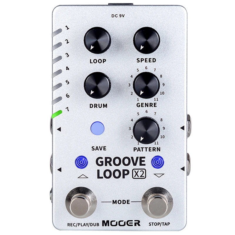MOOER 그루브 루프 기타 효과 페달, 스테레오 루퍼 페달, 14 개의 저장 슬롯, 드럼 머신 페달, 121 다른 드럼 효과, X2 