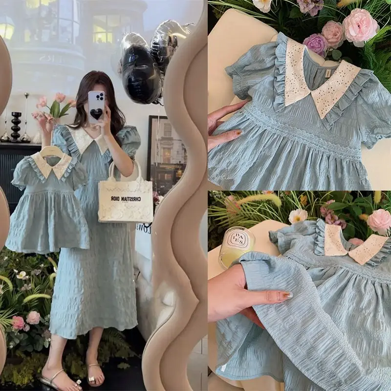 

2023 Summer Mother and Daughter Matching Clothes New Women Girls Party Dresses Family Matching Outfits Baby Girl Princess Dress