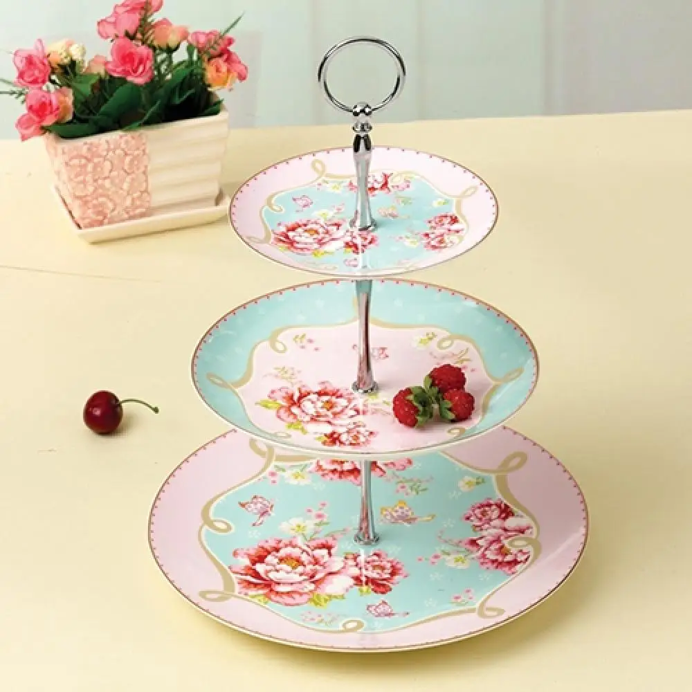 3 Tier Cupcake Stand Alloy Cake Plate Stand Round Dessert Table Rack Holder Wedding Party Display Tower Plate Golden Tone