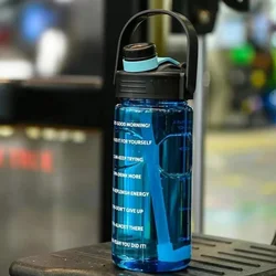 High-Capacity Leak-Proof Sports Water Bottle with Straw and Time Marker - 1.5L (Blue)