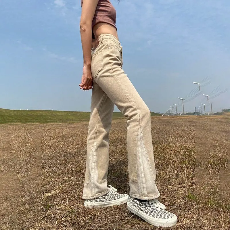 

High Waisted Jeans Woman High Street Vintage Splicing Color Contrast Baggy Jeans Women Clothing Casual Women Jeans Pants