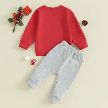 2023-10-23 Lioraitiin Toddler Boys Christmas Outfits Santa/Elk Fuzzy Embroidery Long Sleeve Sweatshirts+Long Pants Clothes Set 4
