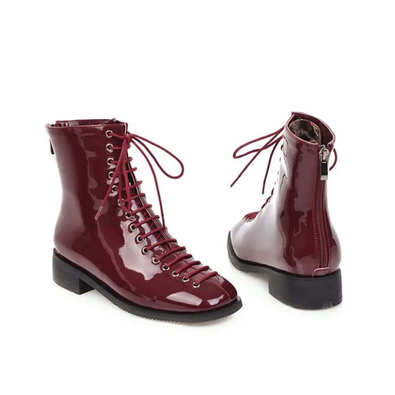 

2022 new autumn and winter models with fleece women's boots martin boots low heel lace rope personality high top