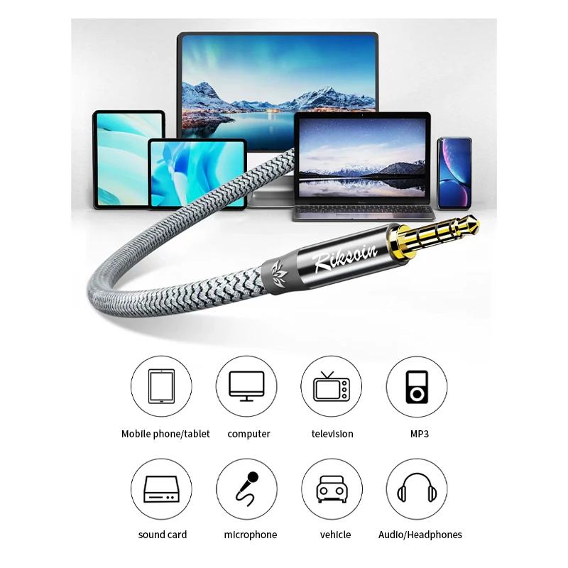 High Fidelity 3.5mm Audio Auxiliary Cable with Magnetic Ring and Anti-Interference Technology for Enhanced Sound Quality