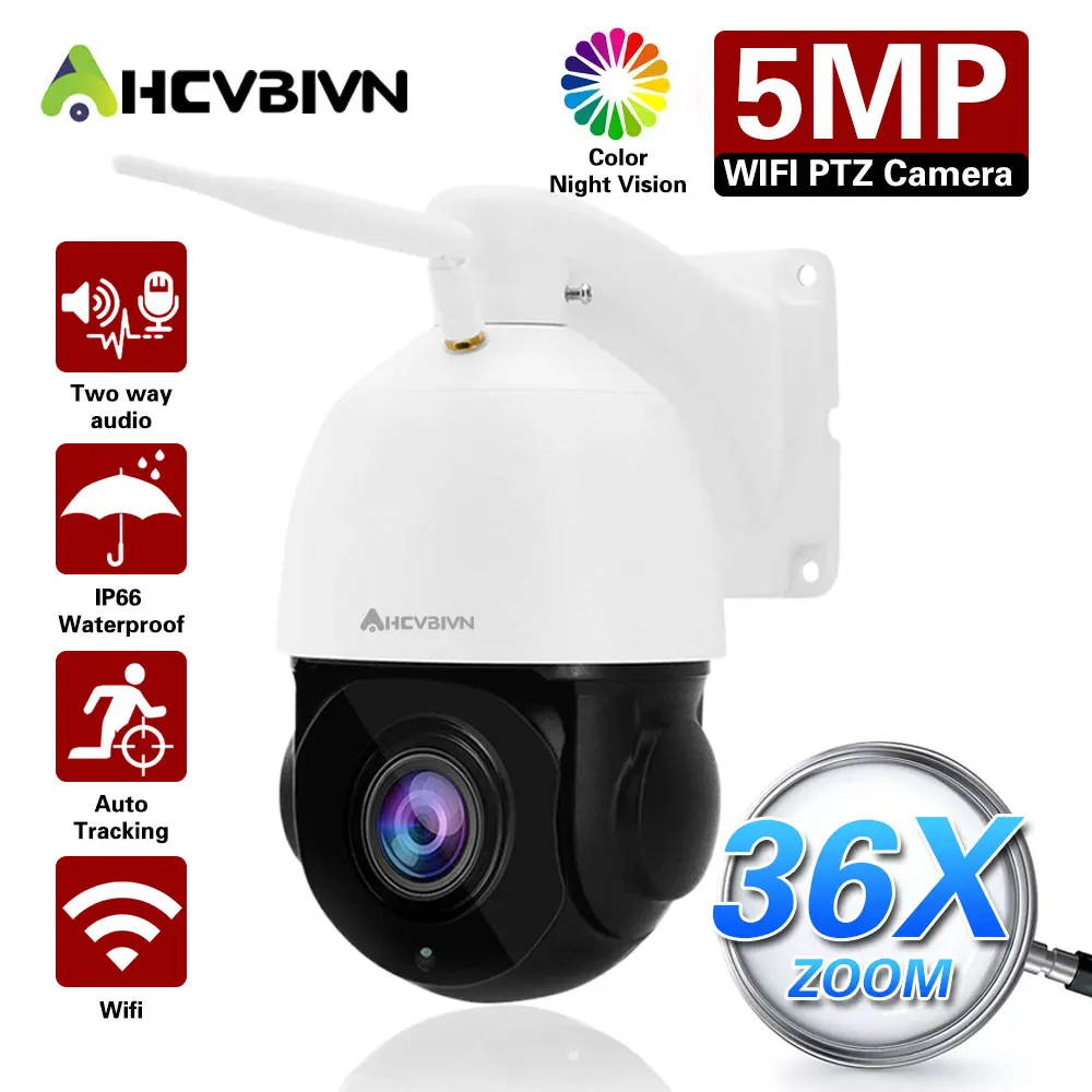 

5MP Wireless Security Camera Outdoor WiFi PTZ 36X Optical PTZ Zoom HD Surveillance CCTV IP Camera AI Tracking P2P IP66 ICsee