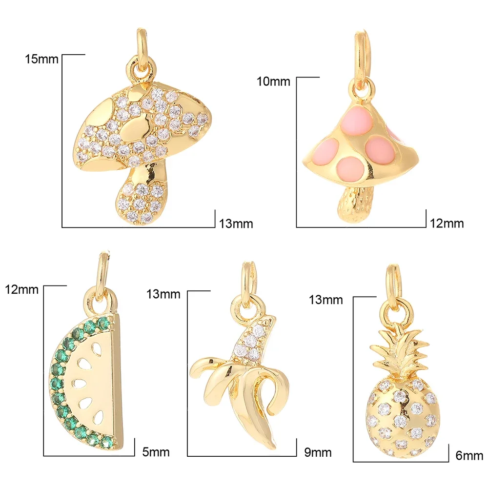쥬얼리 만들기용 과일 쥬얼리 참, 바나나, 파인애플, 버섯 펜던트, DIY 귀걸이, 목걸이, 팔찌, 구리 만들기