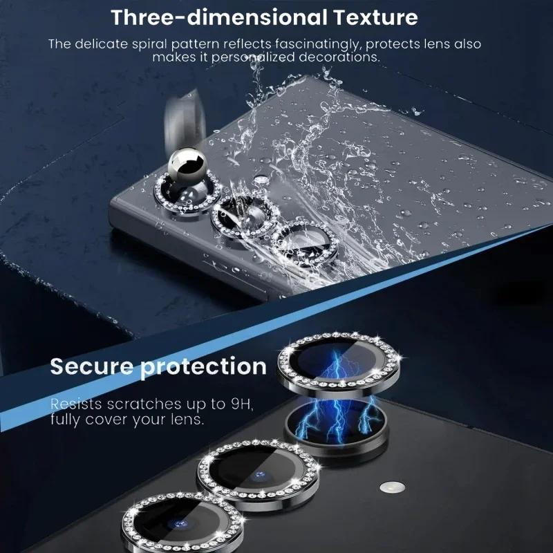 Diamond Tempered Glass Camera Lens Protector with Alloy Ring Cover - 9H Durability