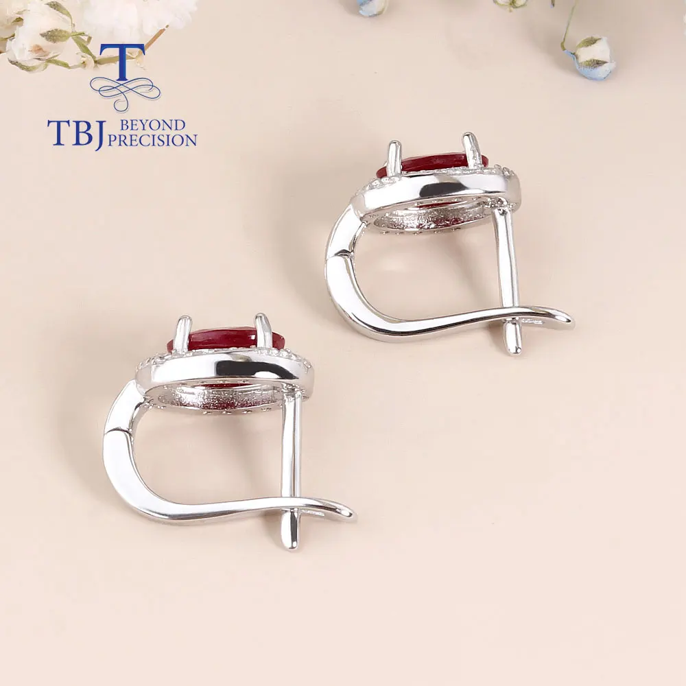 Natural dark ruby clasp earring oval 5*7mm natural precious gemstone 925 sterling silver jewelry for women lady nice gift 4