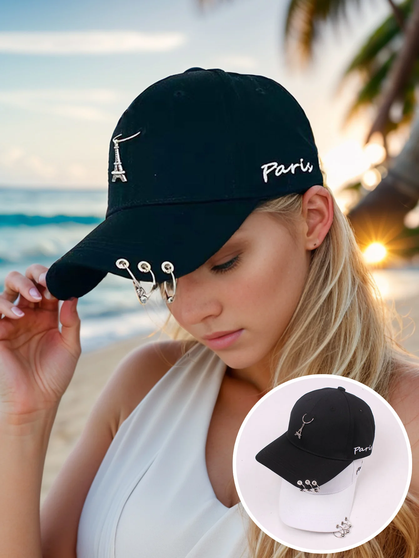 Casquette Décontractée Unisexe 2025 Avec Chaîne Métal - Bord Large, Protection Solaire, Réglable