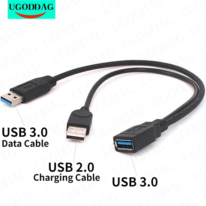 30cm usb 3 0 female to dual usb male data hub power adapter y splitter