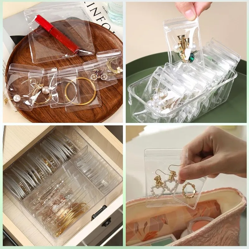 Jewelry Bags 100/10pcs Transparent PVC Anti-Oxidation Self Sealed Storage Bag Rings Earrings Necklace Display Packaging Pouches