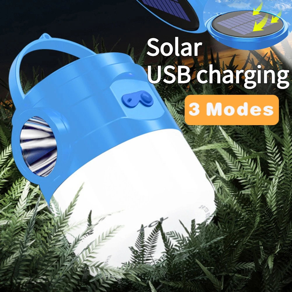 Solar Led Camping Light Usb Rechargeable Bulb Outdoor Searchlight Tent