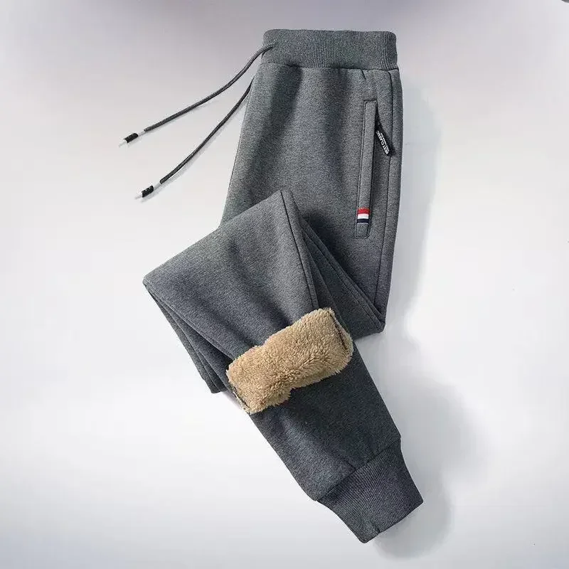 

Winter Thickened Warm Casual Sports Pants Men's Fitness Jogging Pants Men's Solid Color Drawstring Straight Leg Pants M-5L