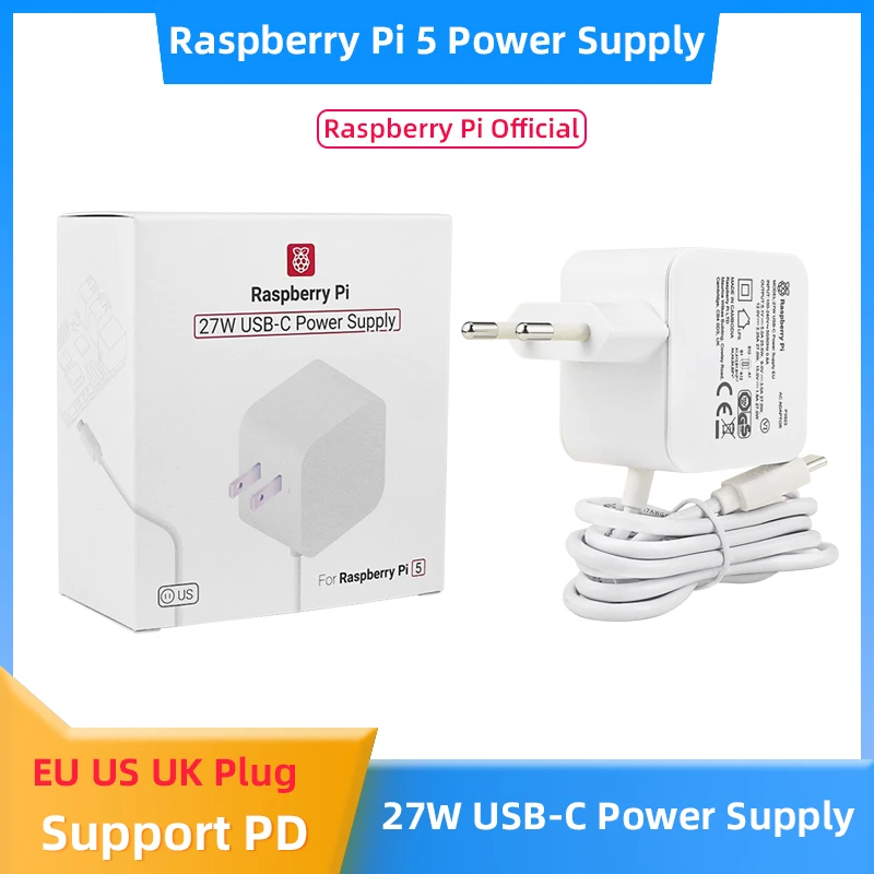 Fonte de Alimentação Oficial Raspberry pi 27w Usb c Compatível para Carregamento pd ue Eua uk Plug 5.1v 5a