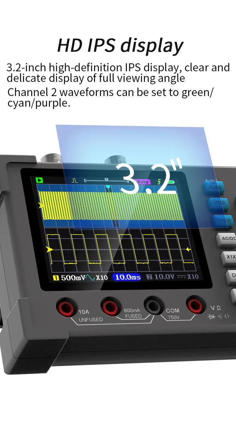 Protable DSO3D12 3.2 Inch Desktop Digital Oscilloscope 120M Bandwidth Dual Chann