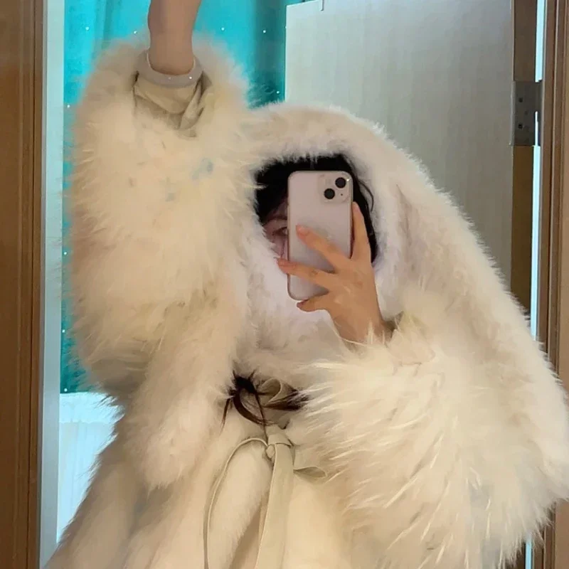 INS Cute Rabbit Ears Plush Bomber Hats Women Autumn Winter Outdoor Warm Thickened Scarf Integrated Ear Protection Balaclava Cap