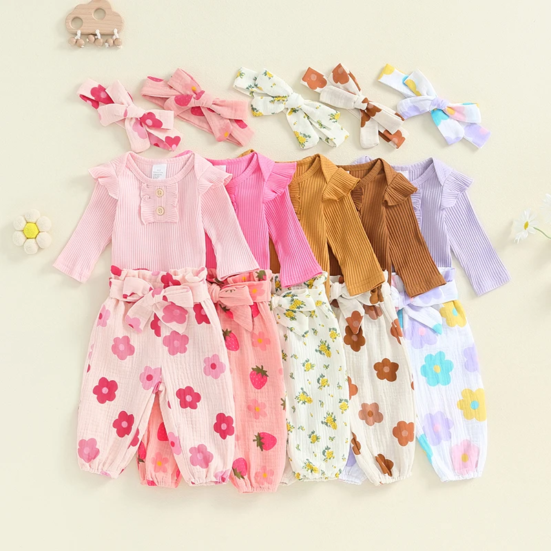 Baby Girls 3Pcs Fall Outfit Set with Headband