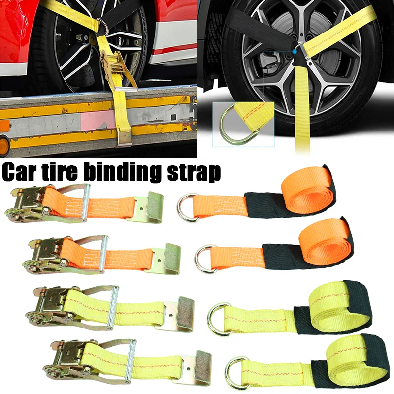 Ratchet Tie Down Straps Kit Tire Straps Car Tie Down with Snap Hooks for Passenger Car Truck Trailer