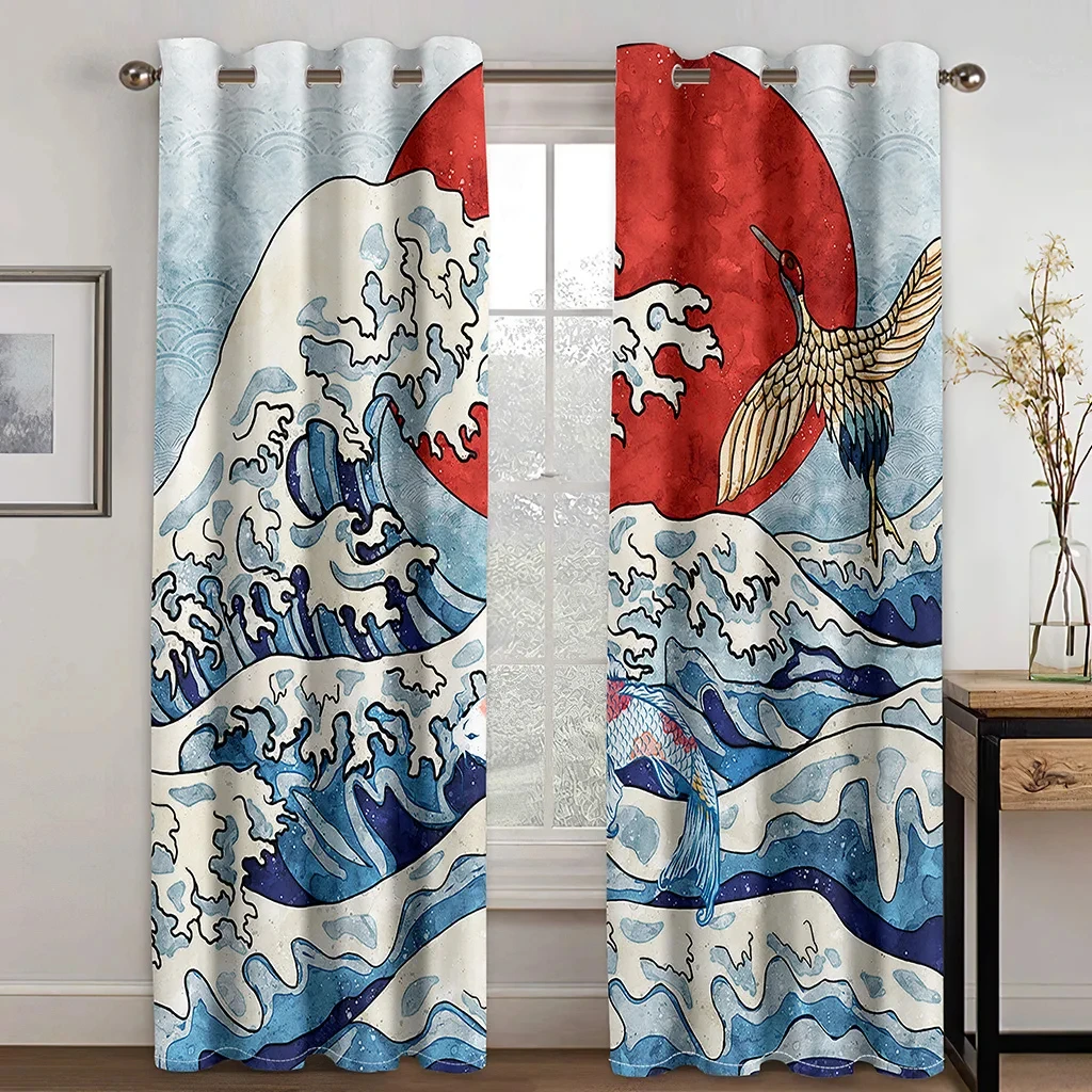 Anime Mountain Sunset Curtains for Bedroom Curtain for Living Room Luxury Japanese 3D Digital Printing Cortina Para Quarto 4