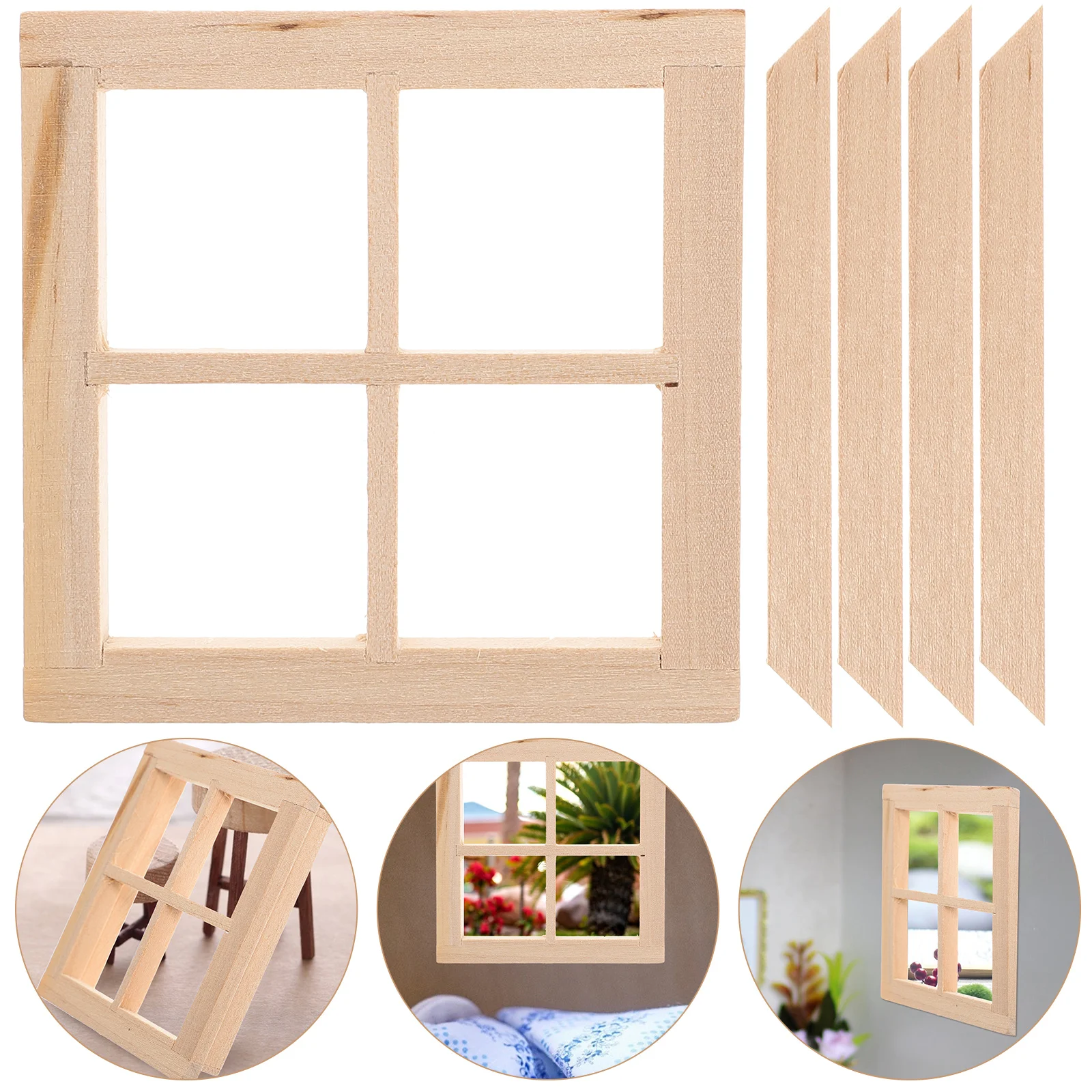 

Miniature Wooden 4-pane Window Decor House Furniture Pretend Play Toy