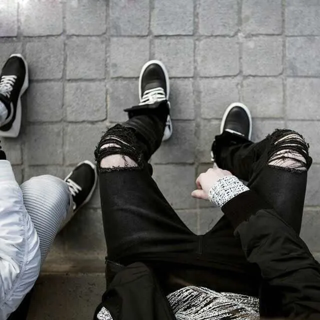 Men jeans size 26-42 stretch ripped fashion classic casual black denim trousers