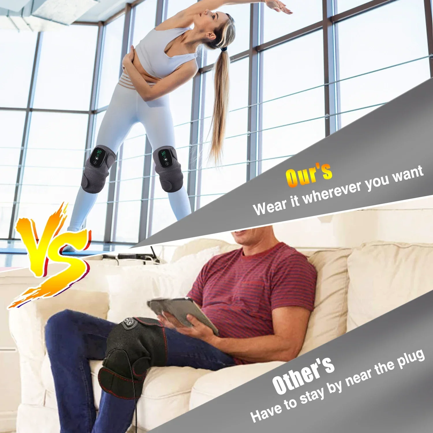 Eletric Heating Device Vibration Physiotherapy Knee Pads for Elbow Joint Osteoarthritis Rheumatic Pain Warm Massage_voghion.com