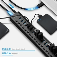 RSHTECH 100W Powered USB 3.0 Hub 16 Port Expander 5Gbps USB Splitter with Switches Power Adapter for Laptop Accessories MacBook 2