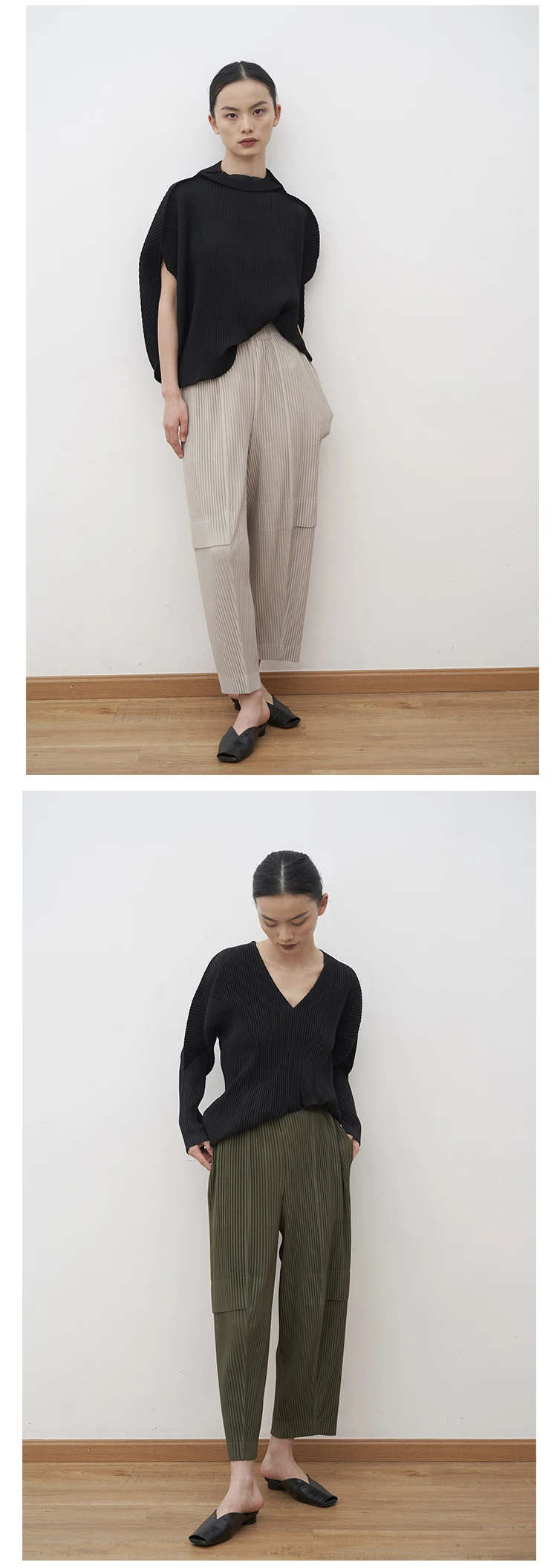 Miyake Pleated Cargo Pants New Women's Pocket Style Pleated Casual Pants Wide Leg Ankle-Length Pants