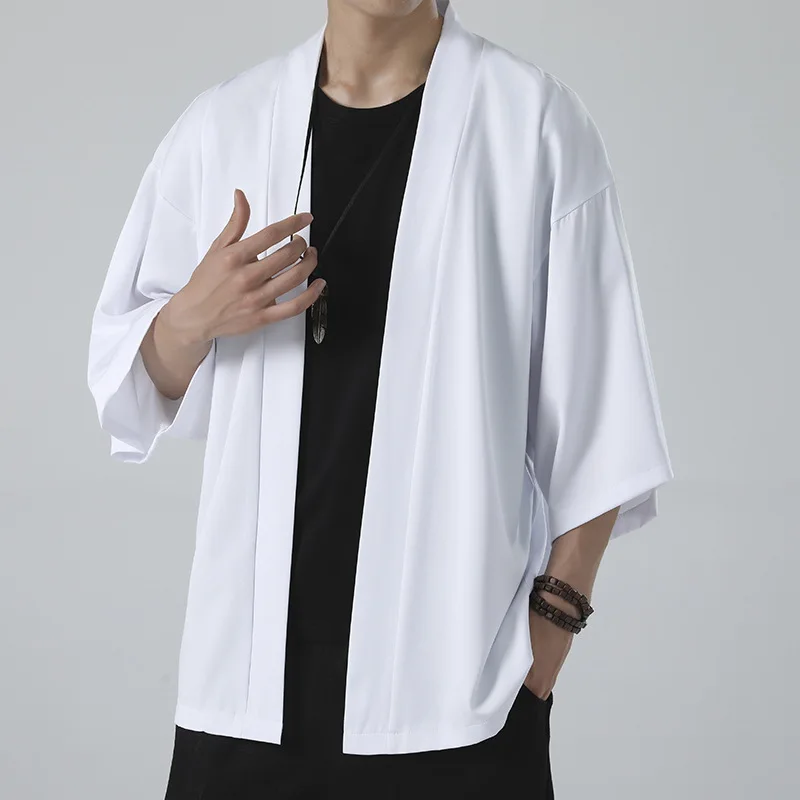 Oversize Men Japanese Kimono Cardigan Spring Summer Half Sleeve Yukata Haori Jacket Casual Black Shirt Tops Robe Streetwear 5XL
