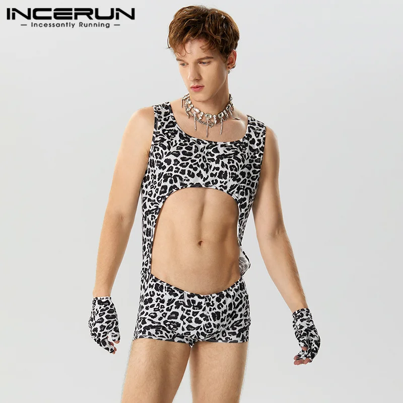 

INCERUN 2023 Sexy Style New Men's Homewear Jumpsuits Fashionable Casual Male Hot Selling Zebra-stripe Sleeveless Bodysuits S-5XL