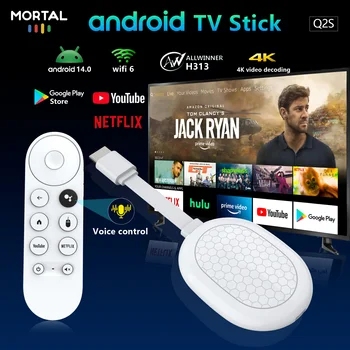Mortal Q2S Android14 TV stick WIFI6 Voice Control Free Live TV Streaming TV stick 4K HDR Allwinner H313 Netflix YouTube