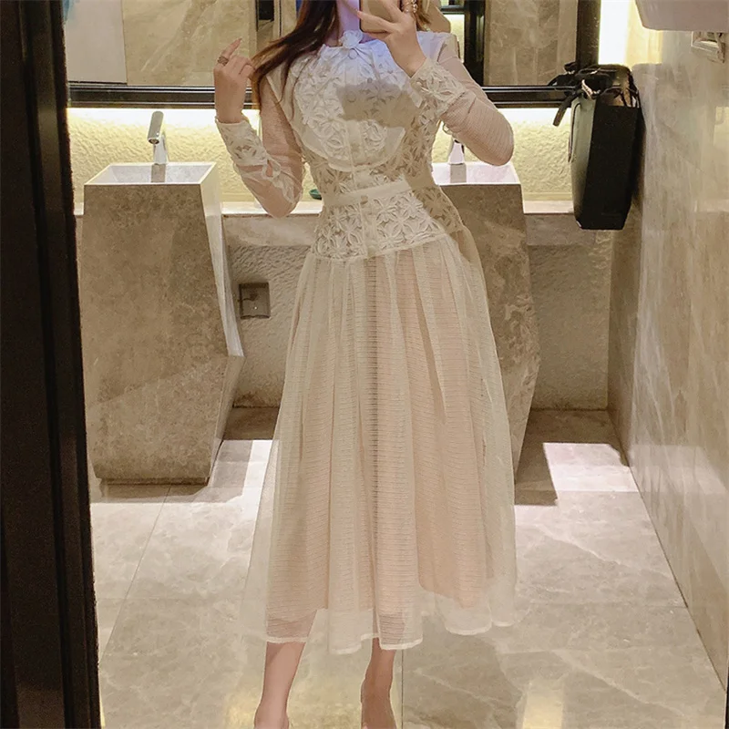 

Кружевное платье с 3D цветочной вышивкой, модное дизайнерское женское винтажное элегантное женское платье средней длины, весенне-летняя Роскошная Одежда G752