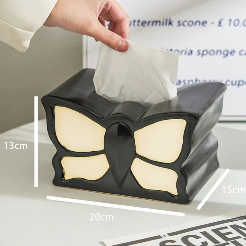 Ceramic Irregular Shape Tissue Box, Creative Light Luxury Simple Napkin Box Home Living Room Bedroom Desktop Hotel Decor, 1Pc
