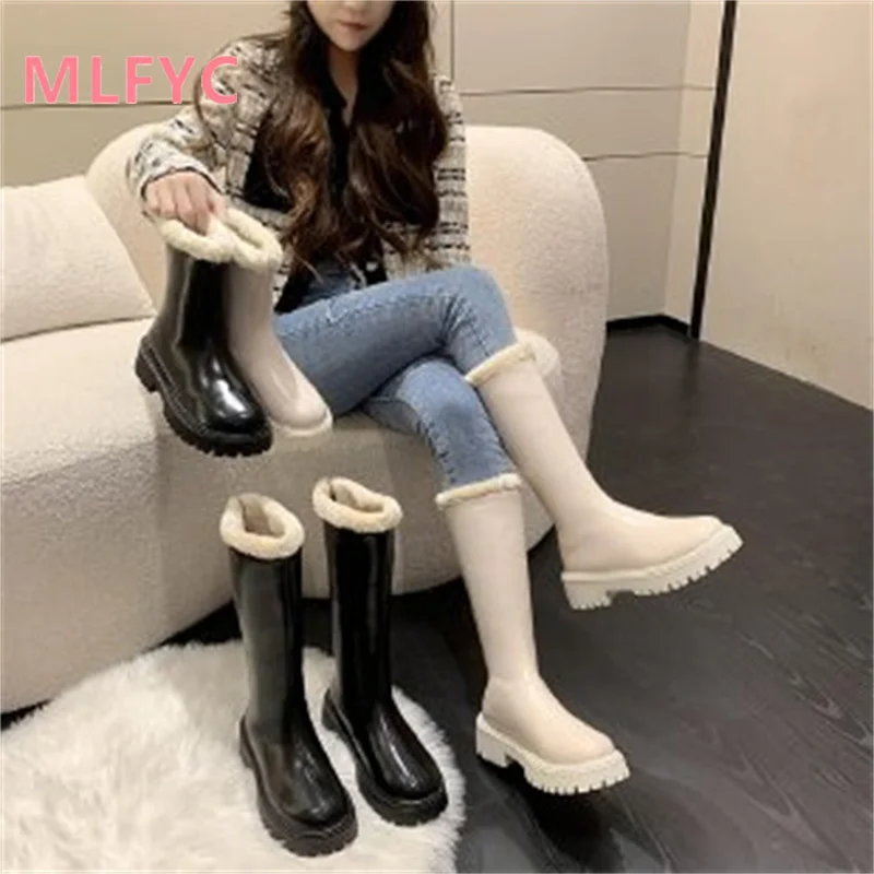 Thickened long boots for women in winter new fashion plush back zippered riding boots for ankle boots for women