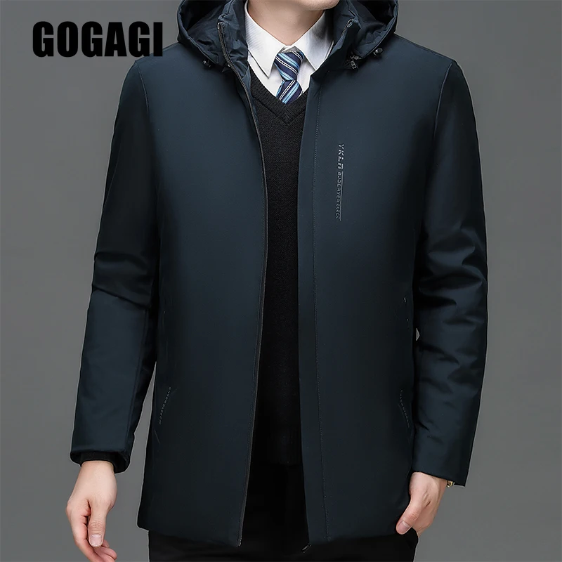 

Winter Mens Fleece Mid-Length Hooded Jacket Men Thick Warm Windbreaker Streetwear Long Coats Parka Male Casual Business Clothes