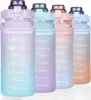 2 Liter Water Bottle Gym Water Bottle Gradient Color Sport Water Bottles with Time Marker Frosted Plastic Cup Bounce Lid Fitness